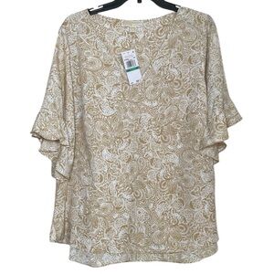 Michael by Michael Kors Paisley Print Ruffled Sleeve Top sz 0X